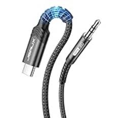 JSAUX USB C till jack AUX-kabel 1 m, USB C till 3,5 mm Jack bil hörlurar adapter nylon flätad aux kabel för iPhone 15 Pro Max/15 Plus, Samsung Galaxy S23/S22/S21 Ultra, Huawei P40/Mate40-svart