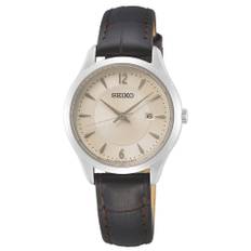 SEIKO NOBLE DRESS DAME UR STÅL BRUN REM MED CHAMPAGNE FARVET SKIVE - SUR427P1