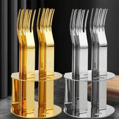 1 set dessertgafflar i rostfritt stål, matgafflar för frukt, snacks och desserter med halkfritt handtag för fester och underhållning, skolmaterial - Multifärgad (Silver 6 gafflar + bas,Golden 6 gafflar + bas)