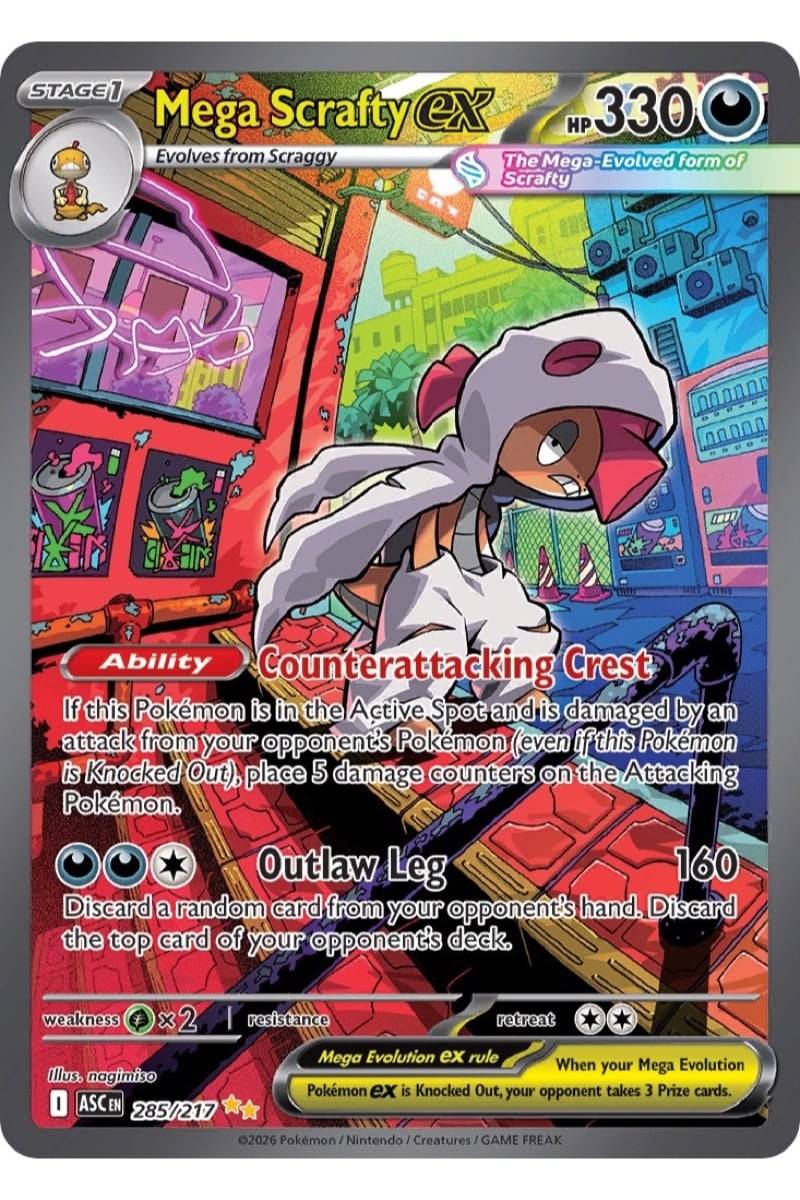 Pokémon Mega Scrafty ex 285/217 Ascended Heroes - Pokemon kort - EX kort - Pocket Monster.