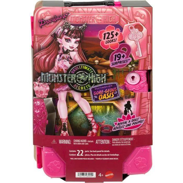 Poupée - MATTEL - Draculaura Oasis - 19 surprises - Valise pratique - Tenue de vacances unique