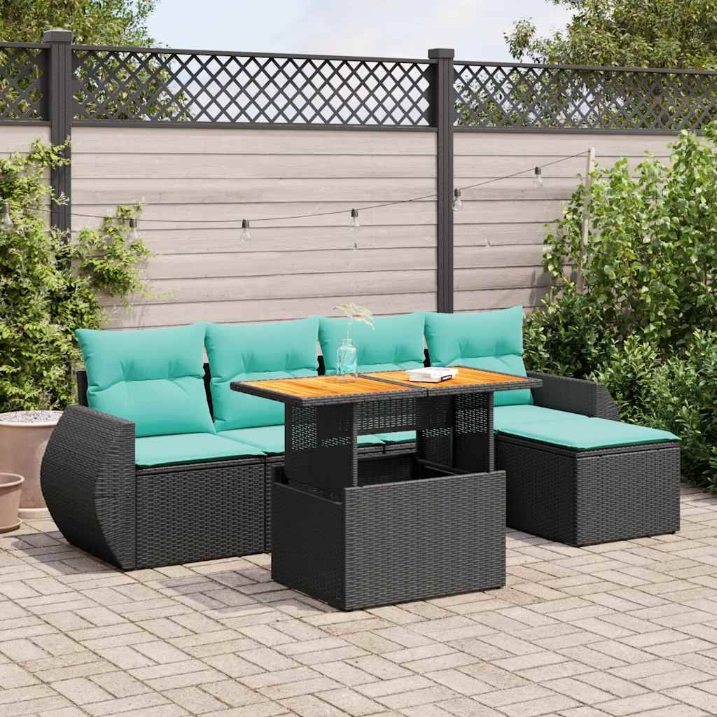 vidaXL Loungegrupp med dynor 6 delar svart konstrotting