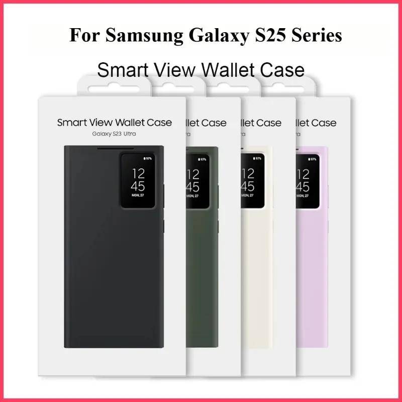 Plånboksfodral i läder med S-View-fönster för officiell Samsung Galaxy S25/S24/S23/S22 Ultra Plus S23 FE S25edge A56 A55 Kortfack Stöttåligt Skydd sva