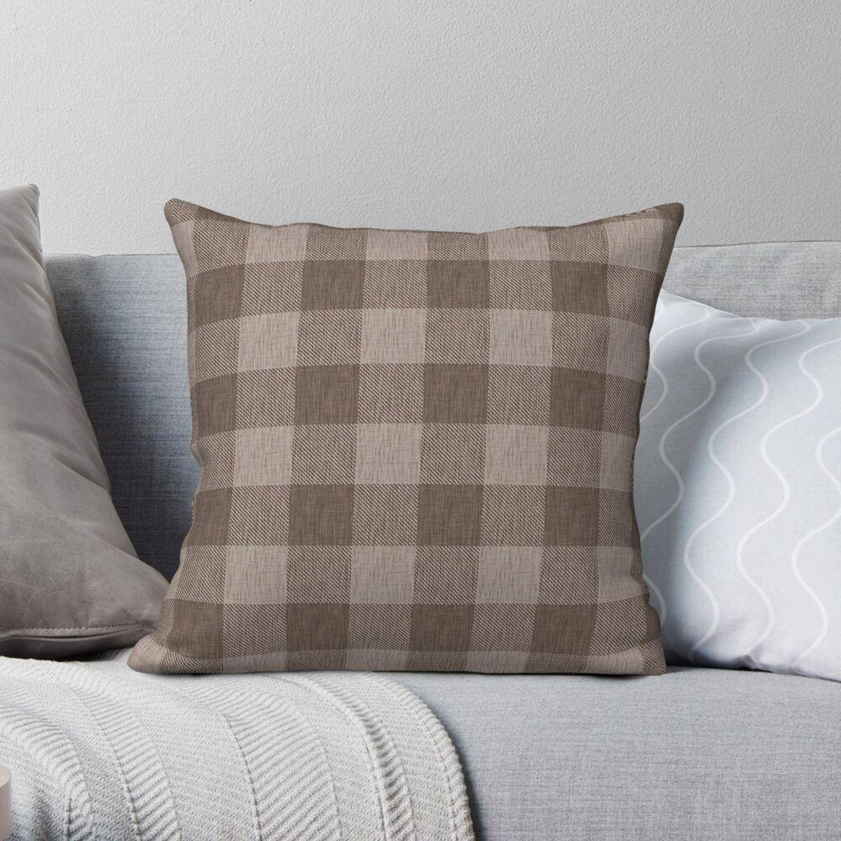 Brun Ljusbrun Texturerad Rutig Fyrkantig Kuddfodral Polyester Linne Sammet Tryckt Dragkedja Dekorativt Kuddfodral Hemkuddeöverdrag gray