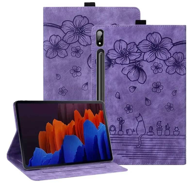 For Samsung Galaxy Tab S7 FE 12.4 Tablet Case Cat Flower Funda For Galaxy Tab S10 Plus S9 S10 FE S7 S8+ A9 Plus 11 12.4 Cover