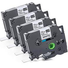 4x Schriftband für Brother TZ231 TZ-231 TZE231 TZE-231 P-Touch 1010 1000 s d400 h100lb 900 PTOUCH Beschriftungsband Farbeband 12mm Schwarz auf Weiß Schriftband 12mm breit x 8m Länge