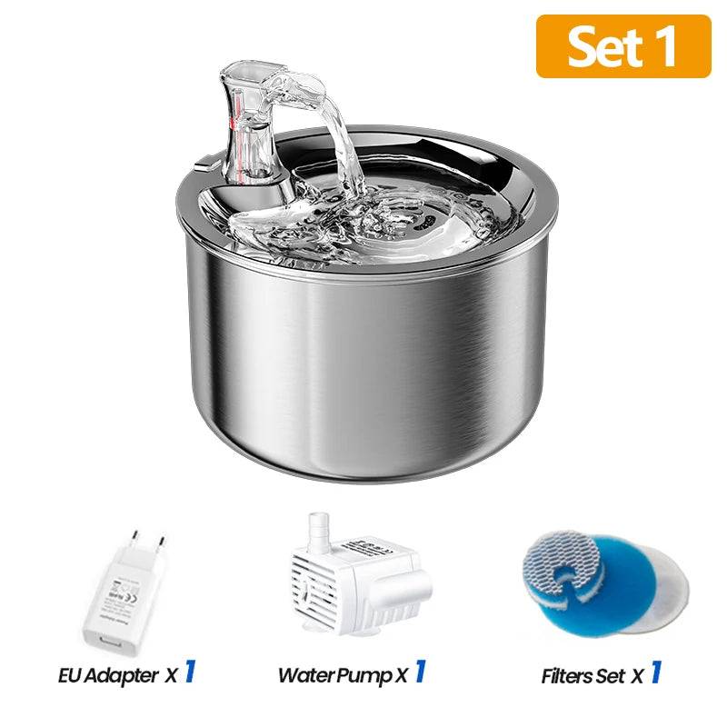 Premium Stainless Steel Cat Water Fountain with Smart Motion Sensor - Set 1 / 2L