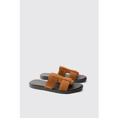 Mens Tan Faux Leather Woven Sandal