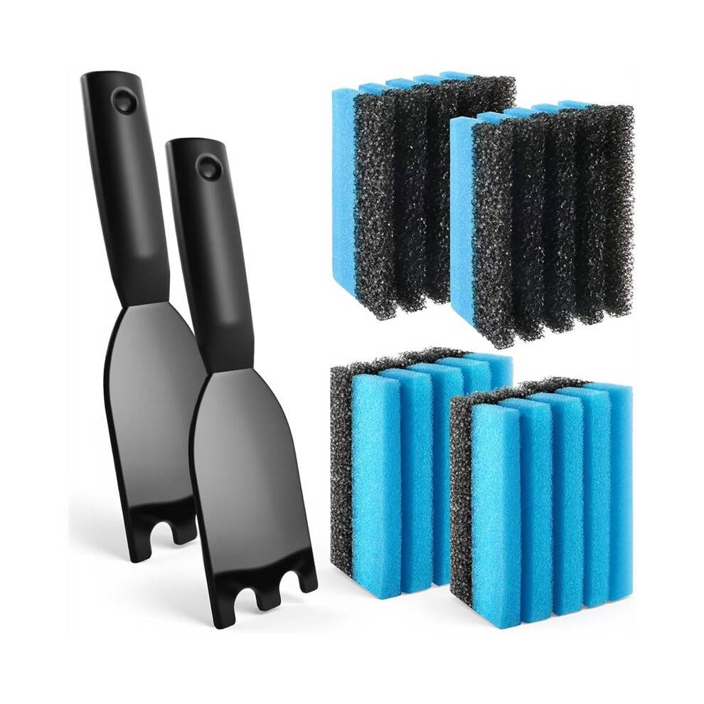 4Pack Cleaning Sponge 12207 and 2-Pc Grill Scraper for George Foreman Grill, for Grills with Grooves and Sandwich Makers