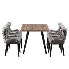 Oxford Rocco LUX Dining Set, a Table and Chairs Set of 6, Walnut - Light Grey