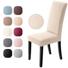 Stolsöverdrag 6 Stycken Stretch Stolskydd Jacquard Stolsöverdrag för Matsal Modernt Matstolsskydd Avtagbart Matstolar överdrag Bi-Elastiskt överdrag för Matsal, Hotell, Familj (6 Stycken, Beige)