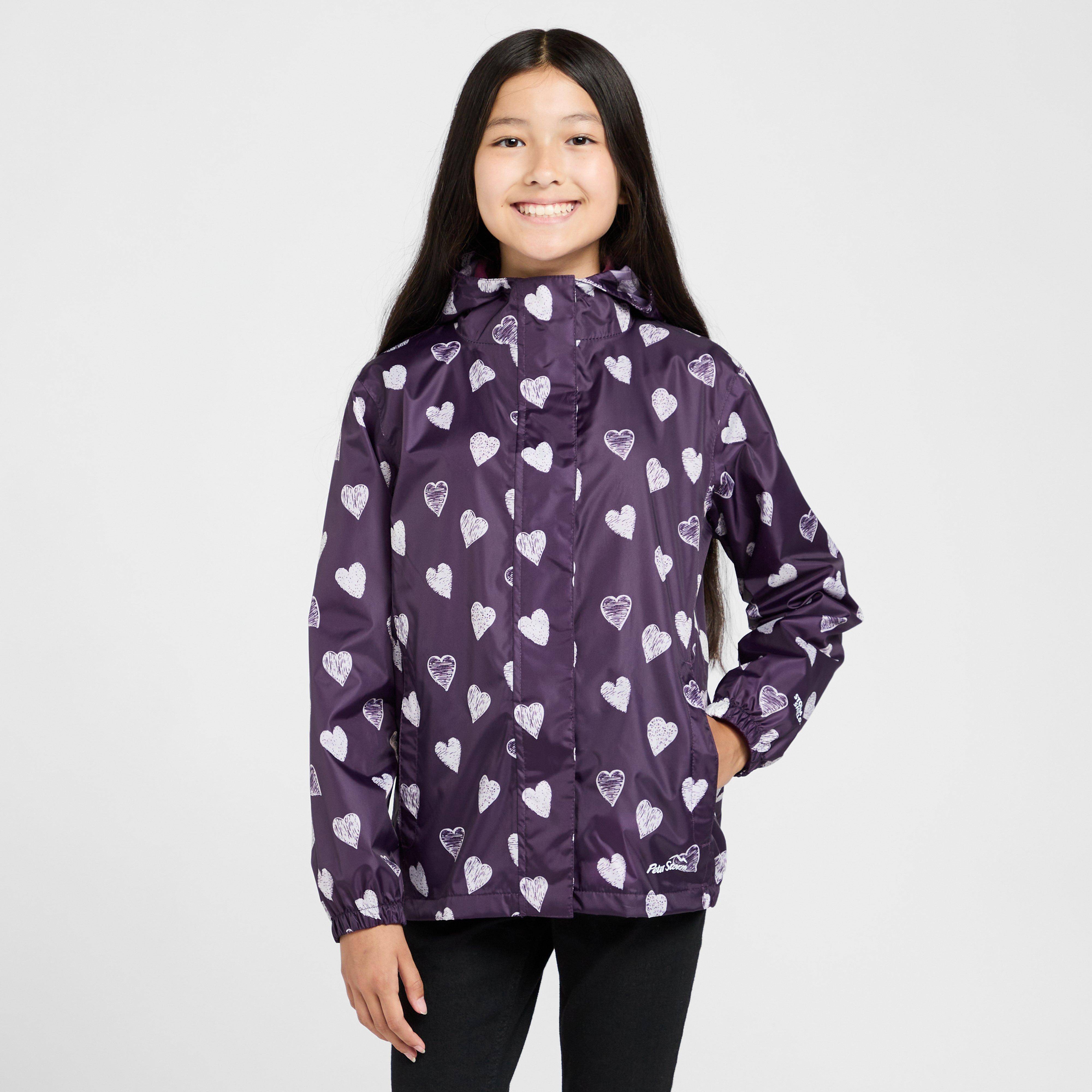 Peter Storm Kids Packable Waterproof Jacket Purple/White Love Hearts, Purple/White Love Hearts