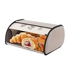 Brödlåda av metall med rulllock, brödbehållare för köksbänk, brödförvaringsbehållare, brödförvaring för hembakat bröd, rustik bröddispenserkorg 34,5 x 23 x 14,5 cm