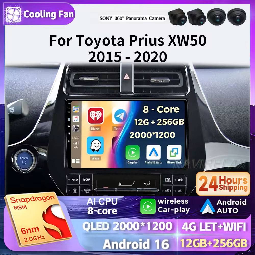 Android 16 Car Radio For Toyota Prius XW50 2015-2020 Multimedia Video Player Stereo Android Auto Wireless Carplay Navigation GPS