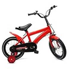 14 tums barncykel, barncykel, pojkar, cykel, flickor, barn, träningscykel, unisex med 2 stödhjul för barn i åldern 3–6 år som lär sig att cykla (röd)
