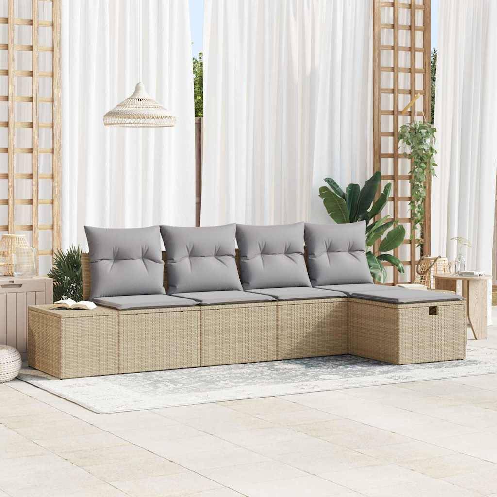 vidaXL Havesofa Sæt 5 stk. Beige polyrattan