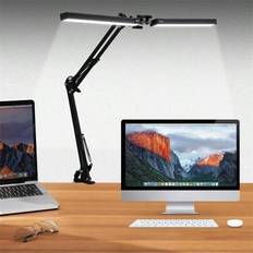 LED-skrivbordslampa för kontor/hem, ögonvänlig skrivbordslampa med steglös dimning, justerbar flexibel svanhals, USB-skrivbordslampa med klämma för lä (Svart dubbelhuvud,Svart enkelhuvud)