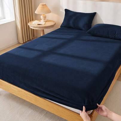 1 st stretchlakan, sängkläder, madrasskydd, sängöverdrag, bekväm hemtextil, mjukt och mysigt madrassöverdrag, enfärgat stretchlakan, djup fickdesign, - Marinblå (Multi-size)