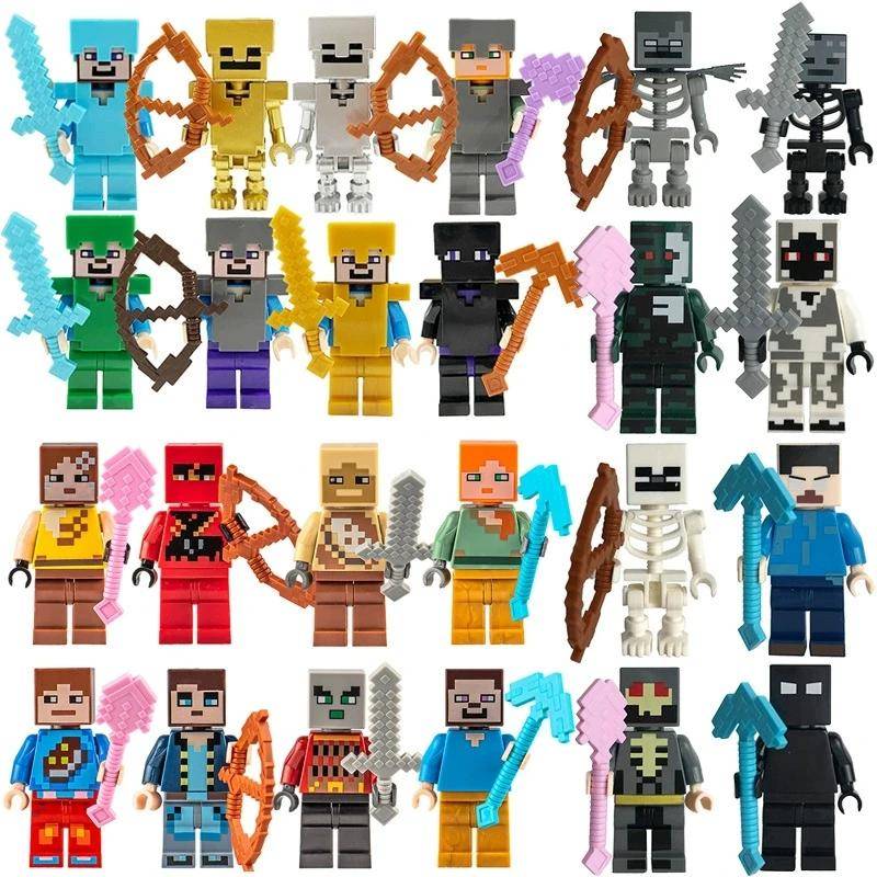17 Stilar Minecrafte Byggklossar Set I/Wi Serien 8st Set MC Icke-Repetitivt DIY Monterad Leksak Födelsedagspresent actionfigur