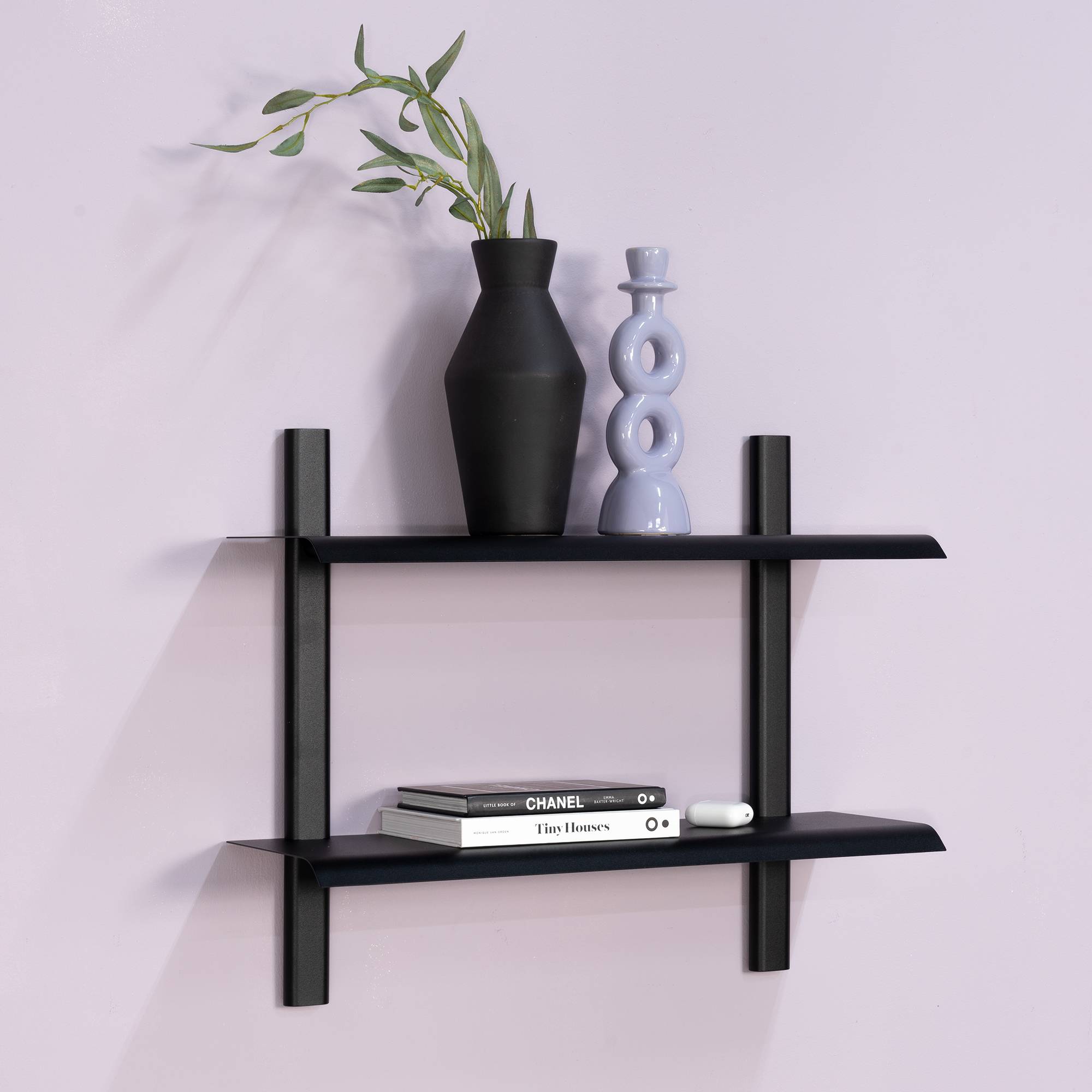 Repisa - Dobbelt væghylde i metal, 5 farver, bredde 60 cm. Sort metal