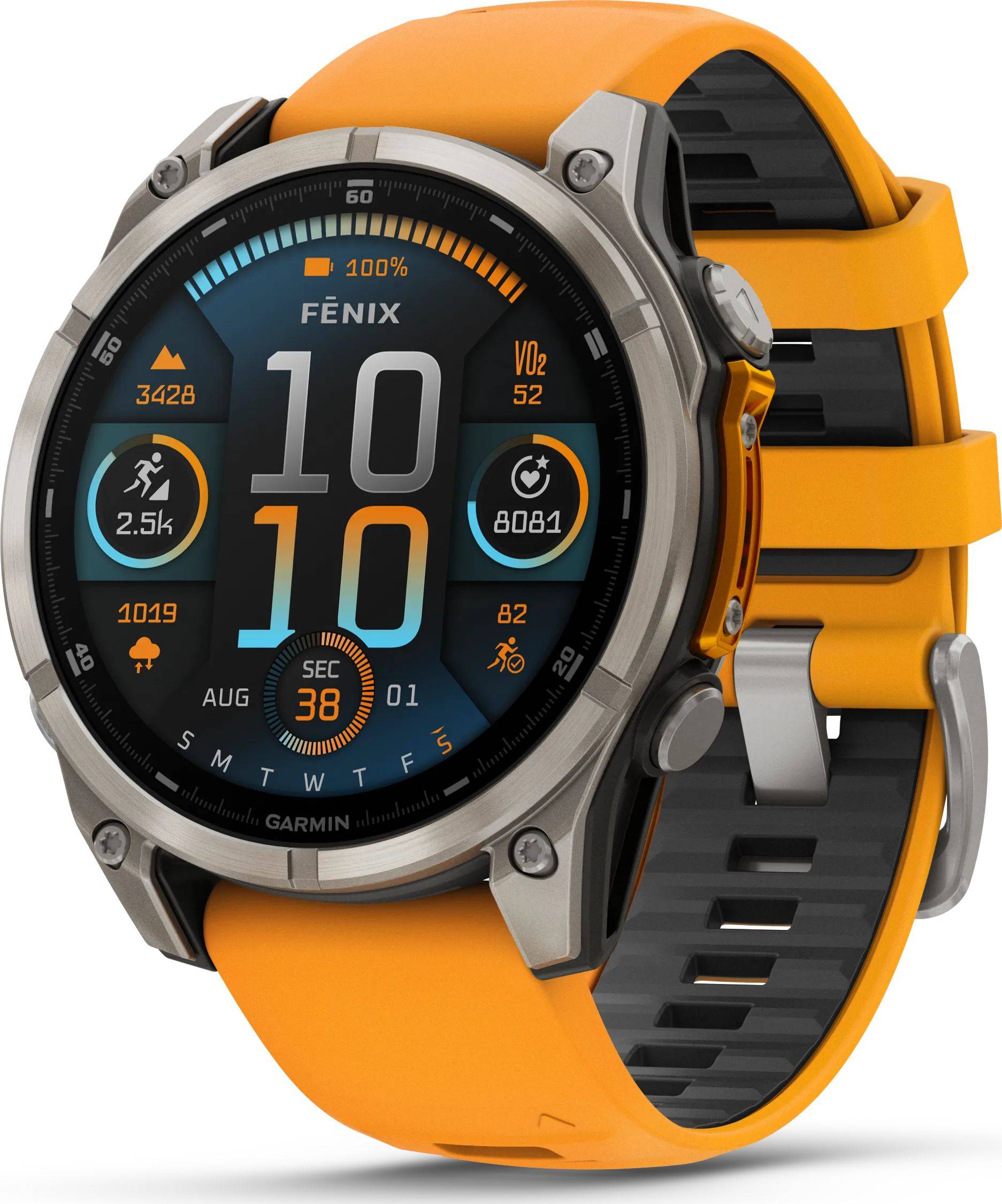Garmin Fenix 8 Amoled 47mm, Sapphire Titanium - Spark Orange/Graphite Silicone Strap, 47mm