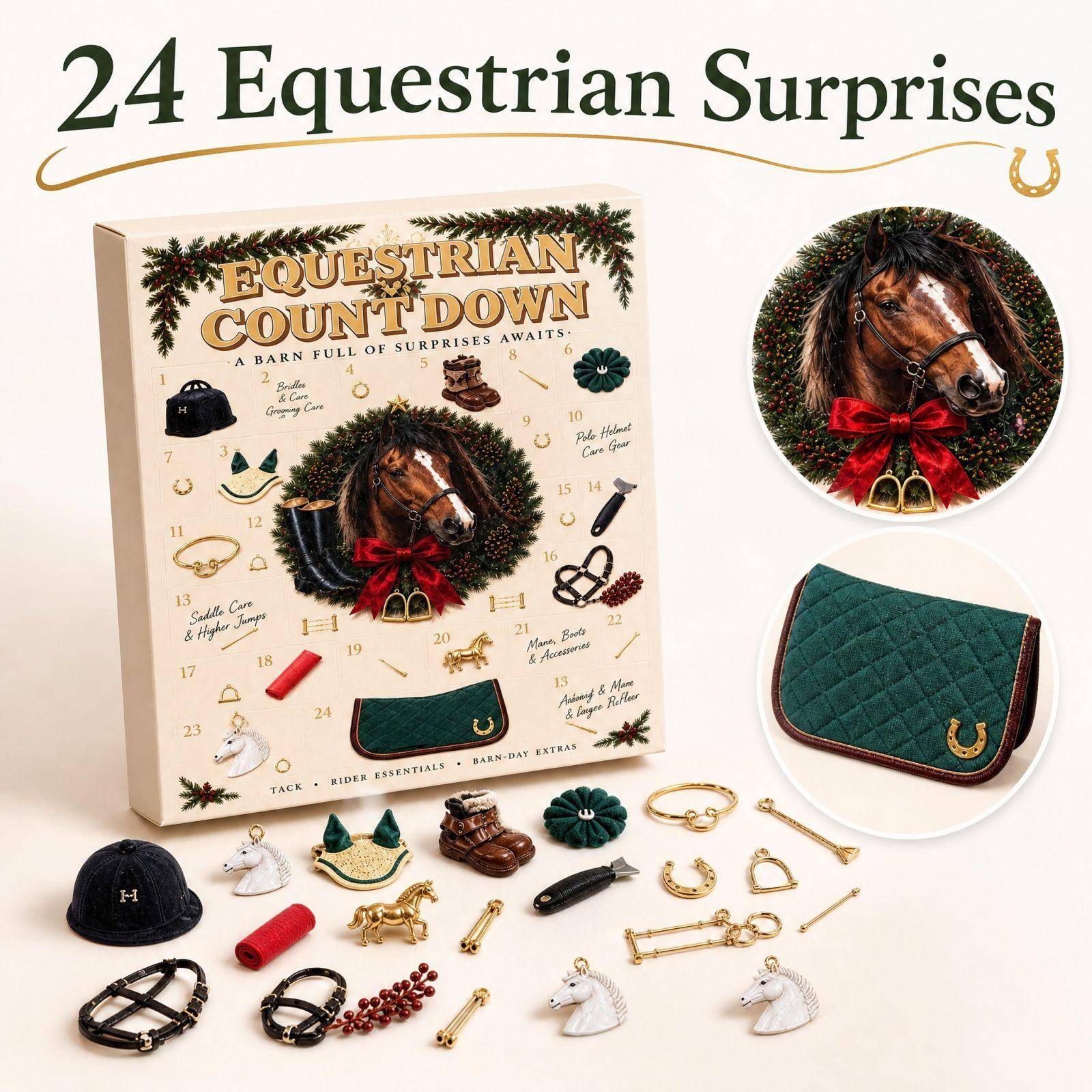 -Day Horse Riding Themed Christmas Advent Calendar, Fun Holiday Countdown Calendar for Christmas