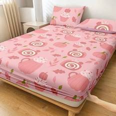 1pc Fitted Sheet, Bedding Set, Halloween Themed Mattress Cover, Deep Pocket Sheet, Breathable Non-Slip Mattress Protector, Anti-Pilling, Dust Resistan - Pink - Multi-size