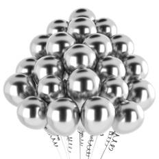 hpnparty Luftballons Silber Metallic, 50 Stück 12 Zoll Silber Luftballons, helium ballons Latex ballons für Geburtstagsdeko, Babyparty, Hochzeitsdeko, Taufe Deko, Partydeko