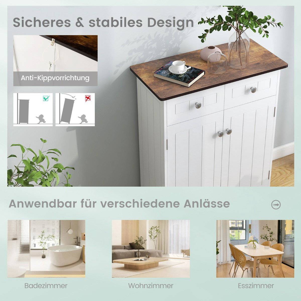 Badrumsskåp, 2 lådor, justerbart hyllplan, vit