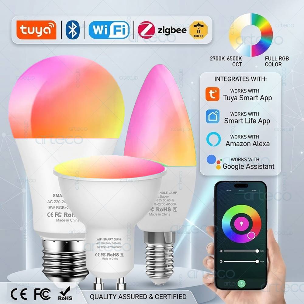 Tuya E27 GU10 E14 Smart Bulb Bluetooth WiFi Zigbee Dimmable Smart LED Lamp RGBCW LED Light Bulb Work With Alexa Google Assistant