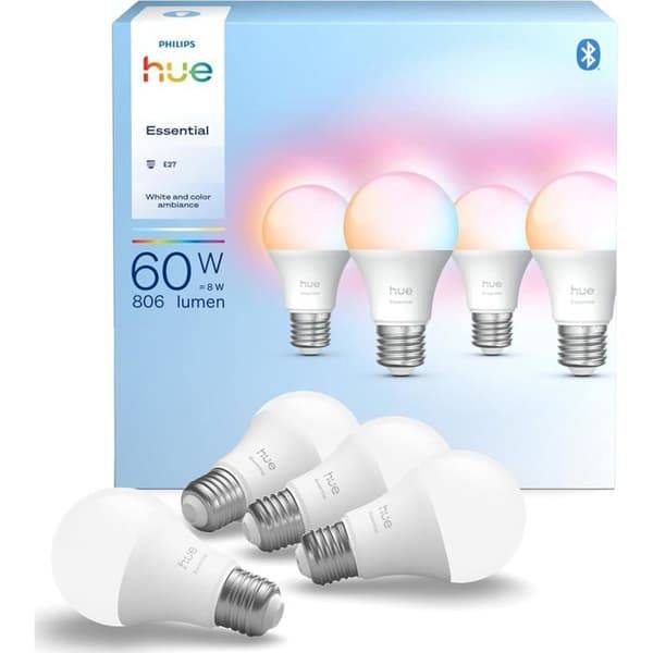 Ansluten LED-lampa - PHILIPS HUE - Philips Hue Essential A60 - E27 - 8W 806 lm - Paket med 4