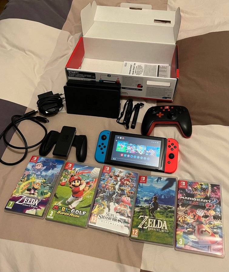 Nintendo Switch med 5 spel och tillbehör