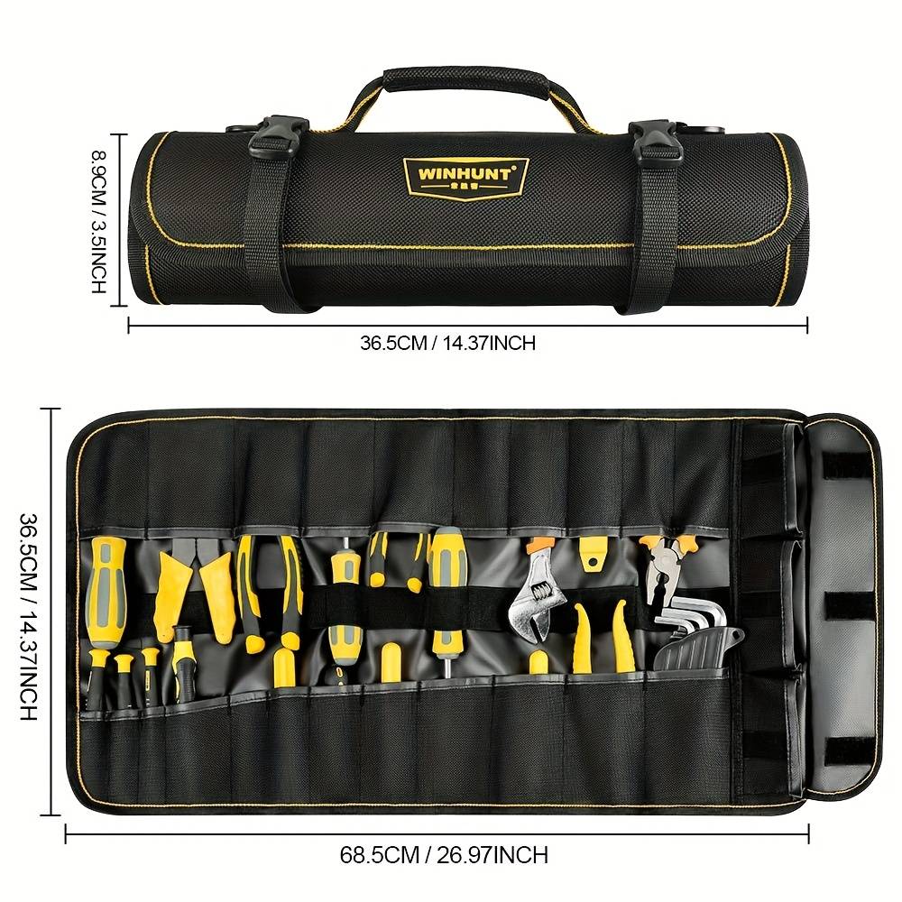 TEMU Heavy Duty Tool Bag Roll-up Organizer - Compact Small Carrier Bag With Multiple Compartments, Durable Polyester, Ideal For Electricians, Mechanics