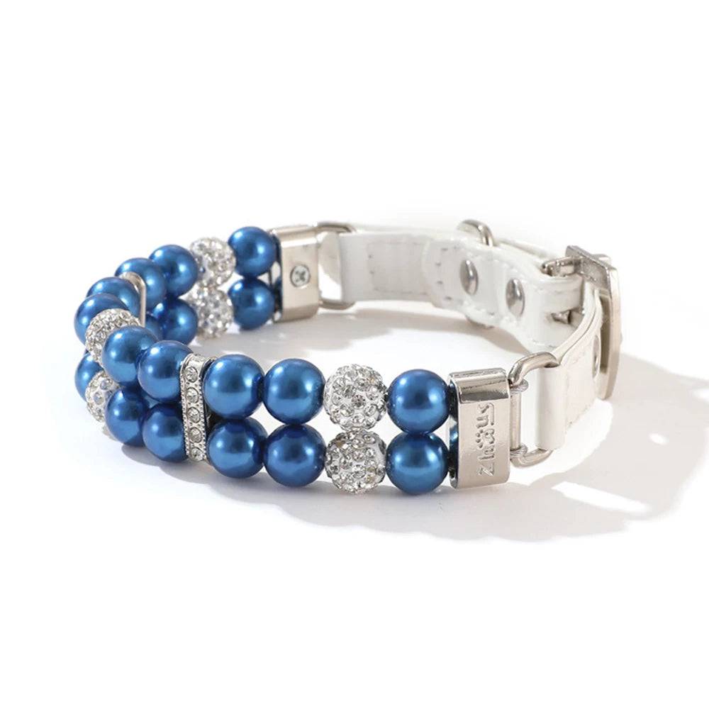 Pearl & Rhinestone Pet Collar for Cats & Dogs - Blue / M neck 25-31cm (M neck 25-31cm)