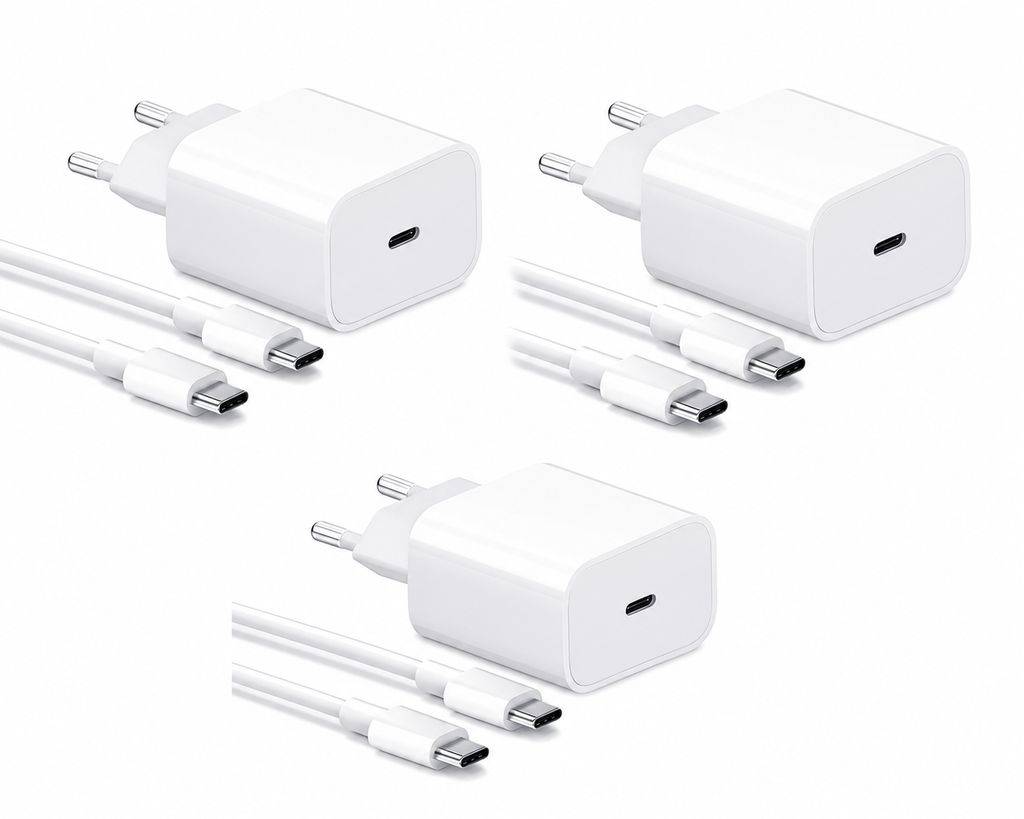 SiGN Snabbladdare till iPhone 15 / iPhone 16 / iPhone 17 , 20W USB-C, 3-Pack