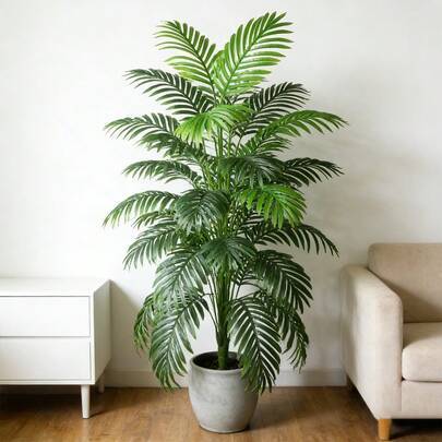 90-120 cm stor konstgjord växt, konstgjord palm, tropiska palmblad, konstgjord palmväxt, högt träd, inomhusrealistiska plastblad med sköldpaddsrygg av - Grön (120 cm 24 lövblad,120 cm 18 lövblad,90 cm 9 lövblad)