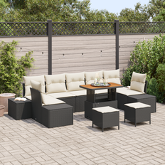 vidaXL 10 Stk Havestolset med Puder Sort Poly Rattan Akacie