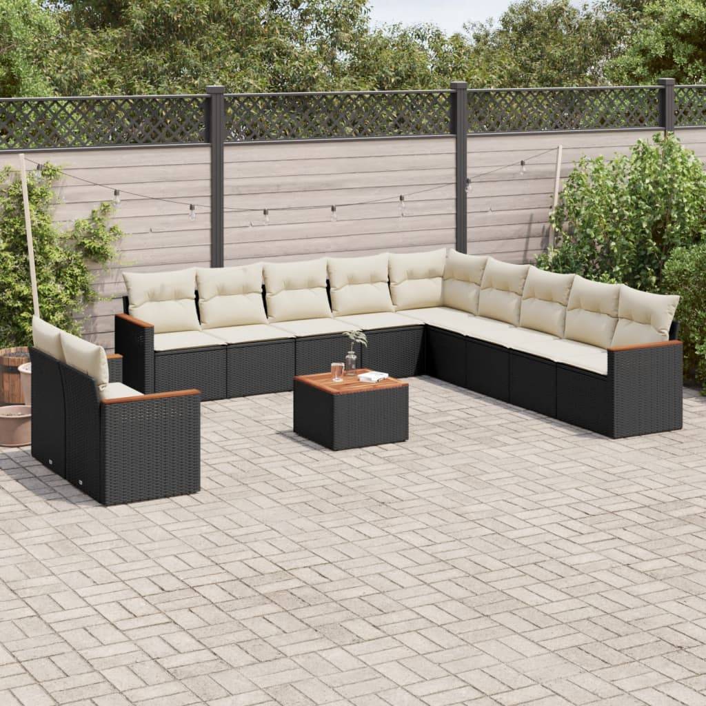 Sofasæt Til Haven 11 Dele Med Hynder Polyrattan - Sort og cremefarvet / Med bord