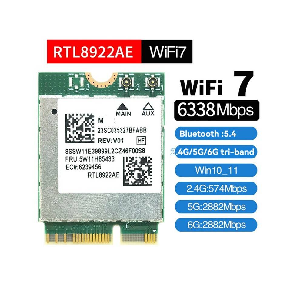 RTL8922AE WiFi7 Card 6338Mbps 2.4G/5G/6G Tri-Band M.2 NGFF Bluetooth5.4 Wireless WiFi Adapter Card for Win10/Win11