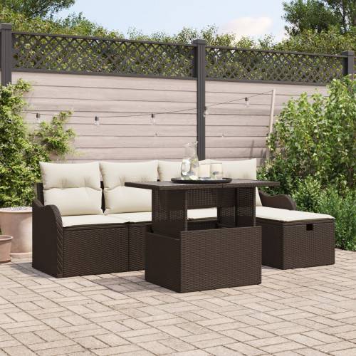Trädgårdsoffset med kudde med lagring 6 pcs Brun Poly rattan