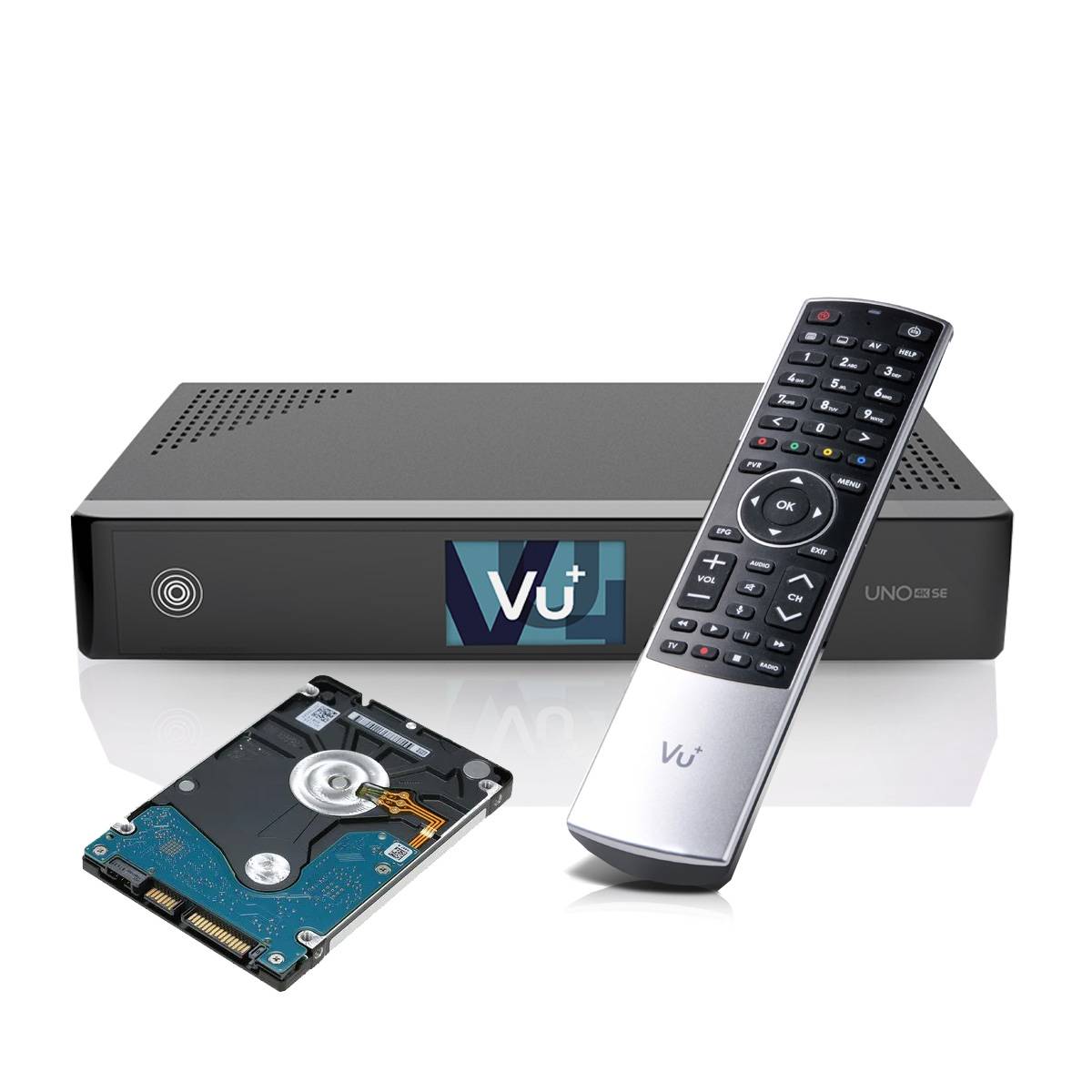 VU+ Uno 4K SE – UHD 4K Linux-mottagare för Marknät & Kabel-TV (Valbara Tuners: Dual DVB-T2 eller Hybrid DVB-T2/C) (Välj variant: Med inbyggd hårddisk 1TB & BT fjärr, Välj Tuner: 1x DVB-T2 Dual)