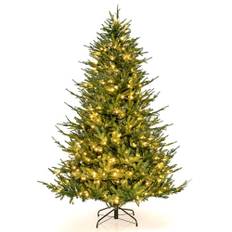 COSTWAY 180 cm konstgjord julgran belyst, ledad julgran med 8 ljuslägen, 280 varmvita LED-lampor, 788 grenvarv av PE & PVC, gran, konstgjord julgran, grön
