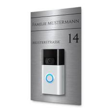 Modernes Klingelschild für Funkklingel Ring Doorbell 2, 3 und 4 - personalisiertes Türschild aus Edelstahl mit Gravur | kompatibel mit Ring Klingel - hochwertiges Funkklingel Zubehör