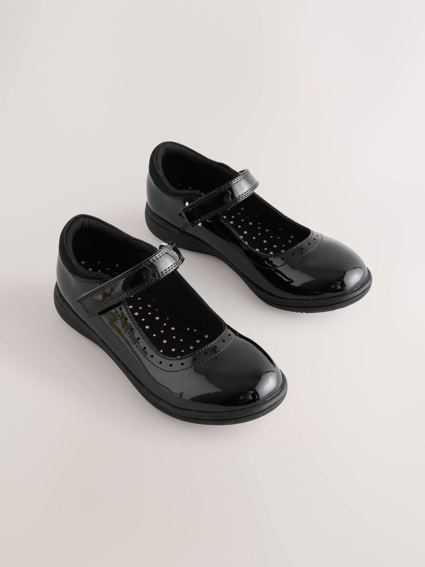Next Black Patent Wide Fit (G) School Brogue Detail Mary Jane Shoes - EU 24 (UK 7)