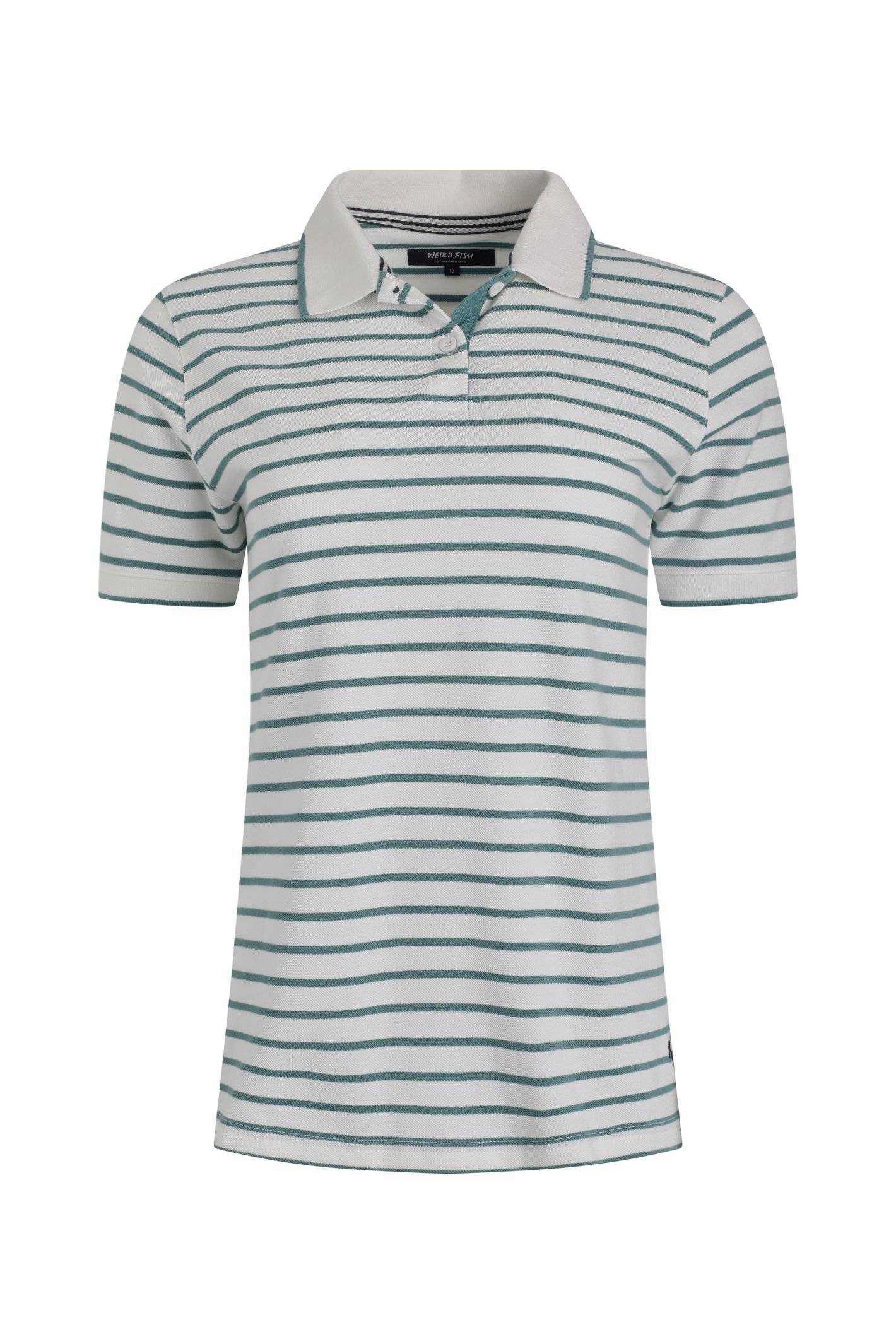 Weird Fish Janely Organic Cotton Striped Pique Polo Mineral Blue Size 8