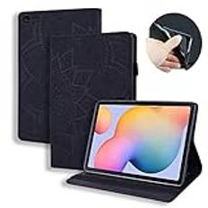 Kompatibel med Samsung Galaxy Tab S6 Lite 10,4 tum 2020 modell SM-P610 (Wi-Fi) SM-P615 (LTE) smal lätt präglad PU-läder fliphållare surfplatta PC-fodral kortplats surfplatta fodral (svart)