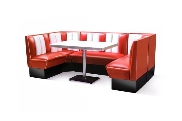 Diner booth komplett med bord 240 cm (Färg: OFFWHITE MED SVART KANT, Modell: SVART BLANK)
