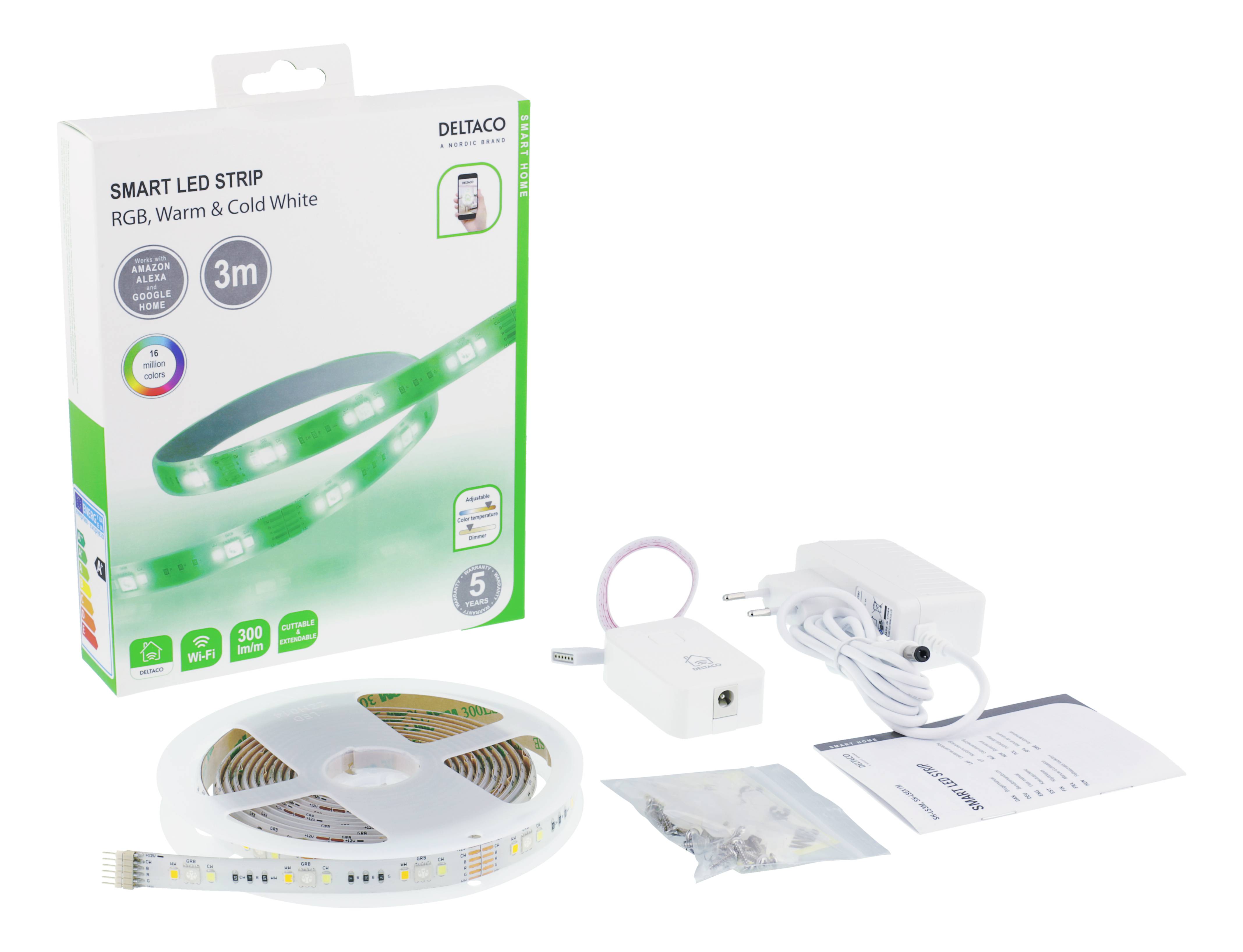 LED-list Deltaco SH-LS3M Smart Home RGB, 3m, dimbar, 6-pin (3m)