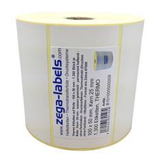 Thermo Etiketten auf Rolle - 100 x 50 mm - 1.300 Stück je Rolle - Kern: 25 mm - aussen gewickelt - permanent haftend - Druckverfahren: Thermodirekt (Drucken ohne Farbband)