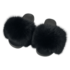 Pels Slippers - Sort - Faux fur - Perfekt hjemmesko